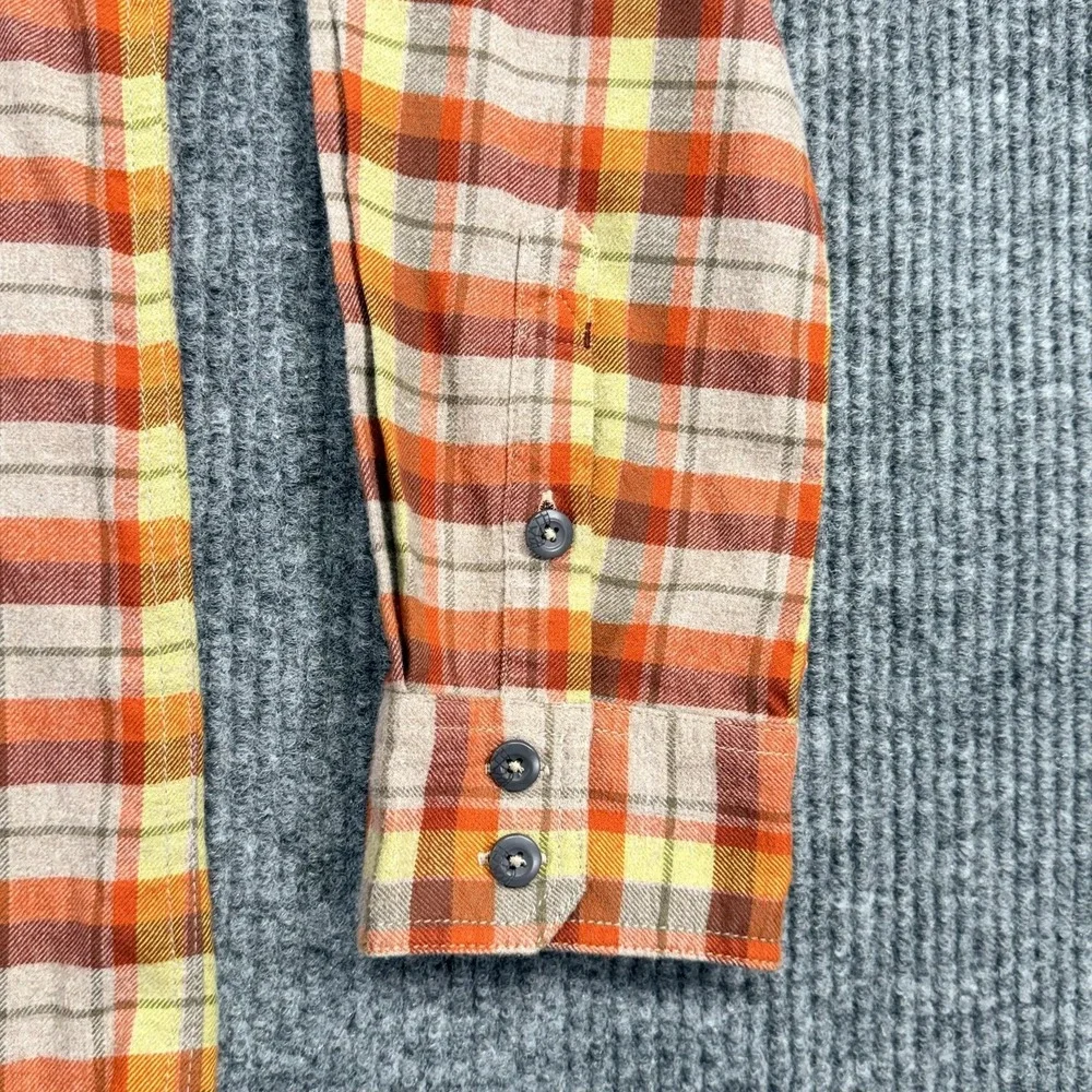 Stio Shirt Mens XL Orange Plaid Flannel Button Up Long Sleeve Outdoor Casual